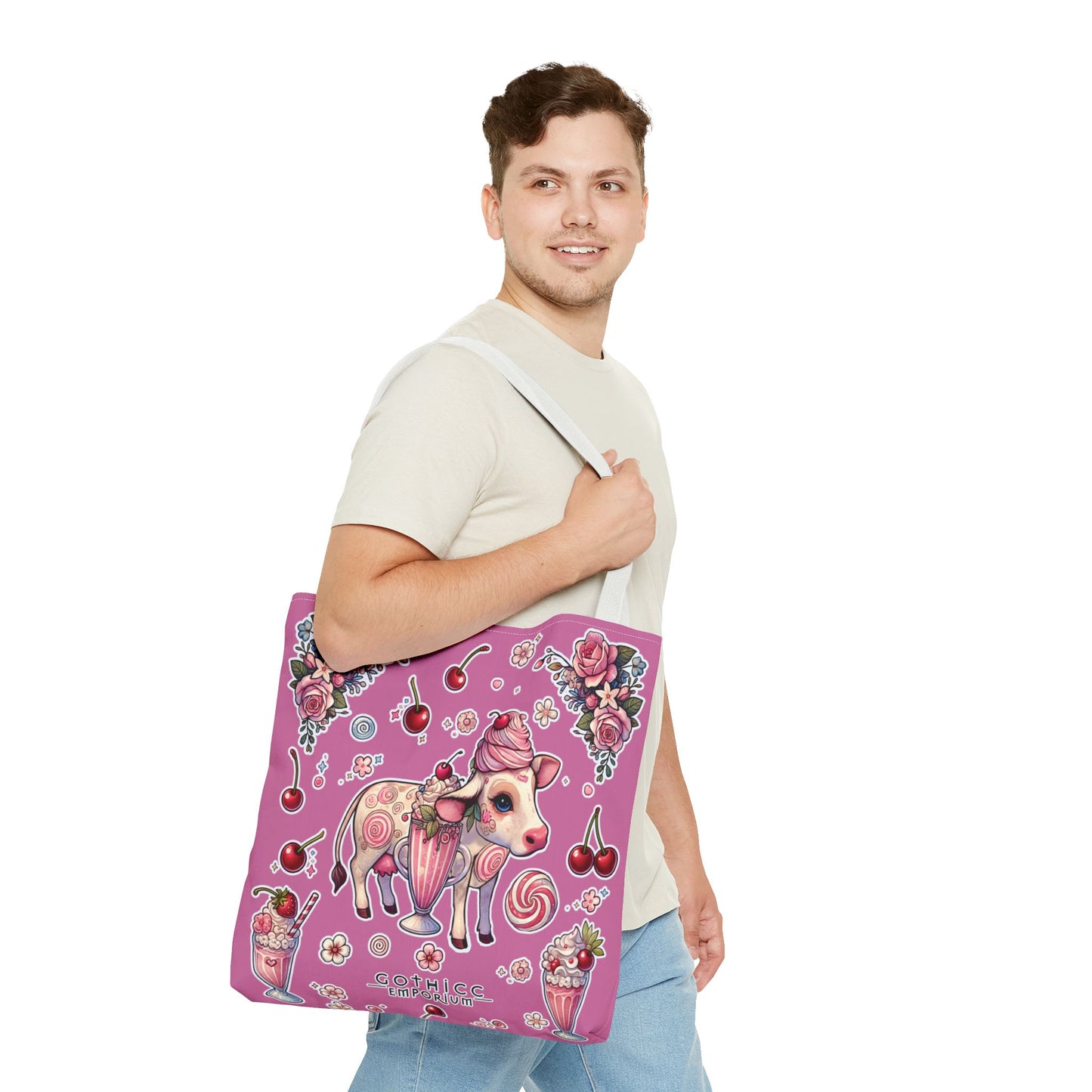 🖤“Milkshake Cow” Tote Bag in Pink — thicc, sweet, and built to carry drama 🐄🛍️🍓