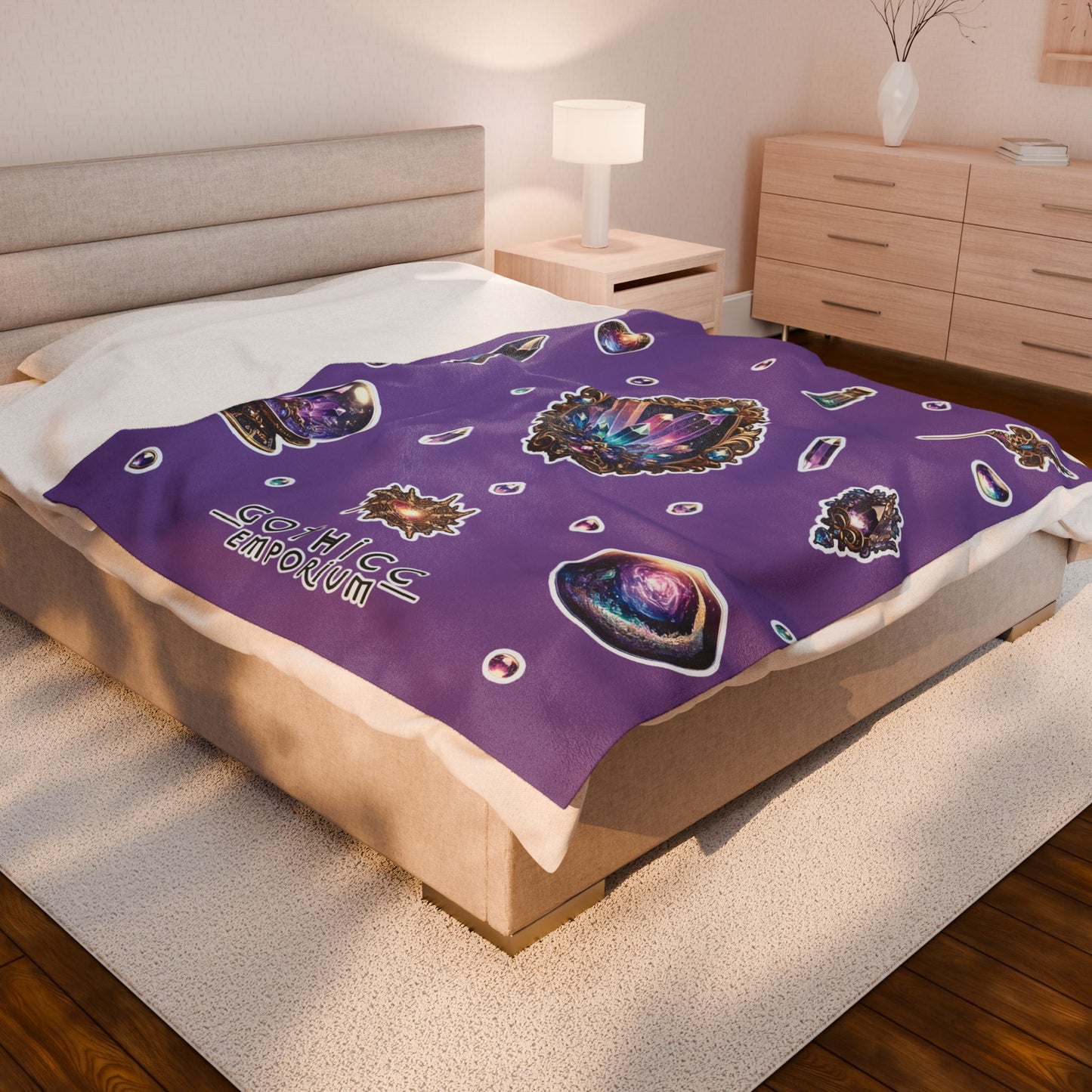 "Crystal Gem" Velveteen Plush Blanket in purple