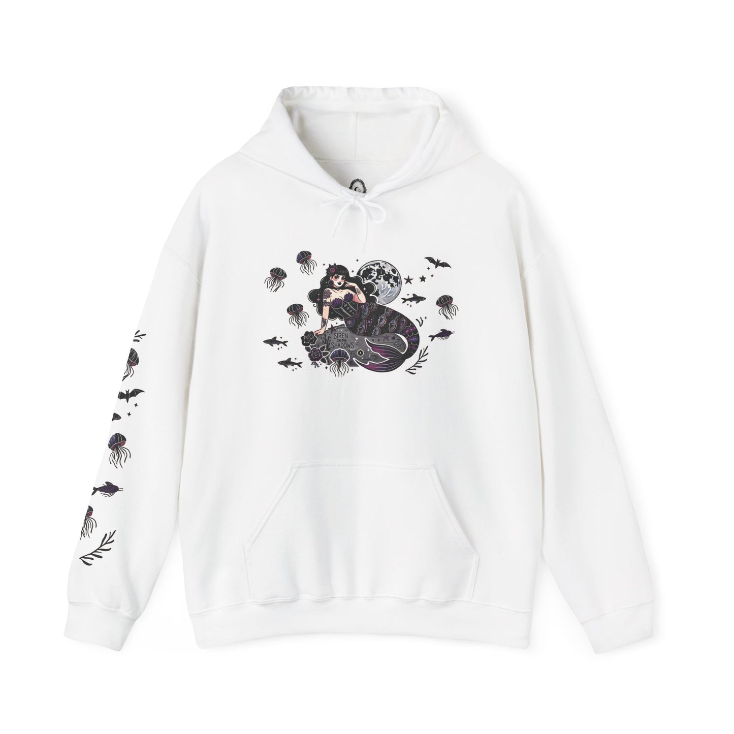 🧜♀️“Siren in the Shadows” Unisex Heavy Blend™ Hooded Sweatshirt — haunting, hypnotic, and draped in danger 🖤🌊🧜♀️🌑