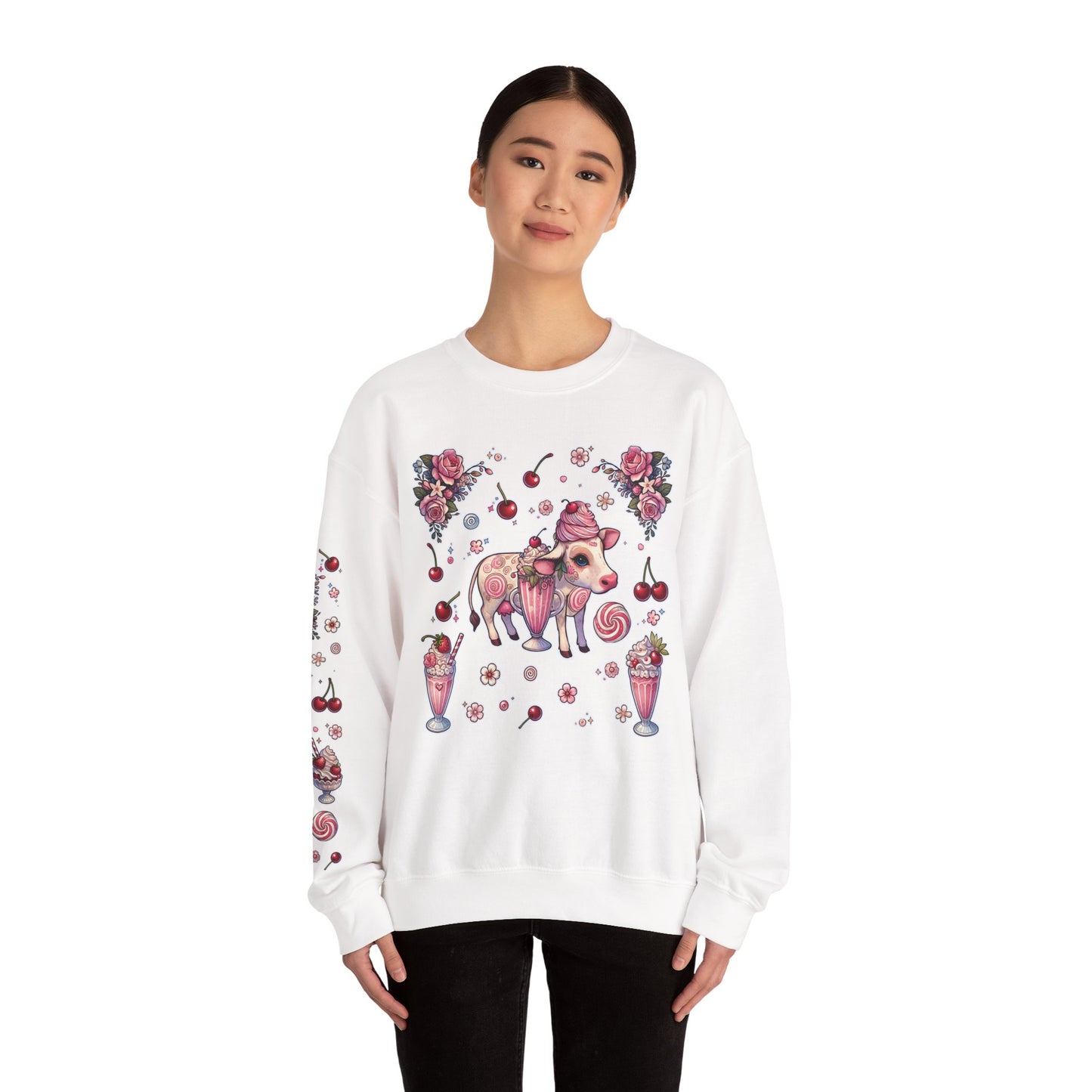 “Milkshake Cow” Unisex Heavy Blend™ Crewneck Sweatshirt — thick-cut comfort with dairy-core drip 🐄🥤🖤✨