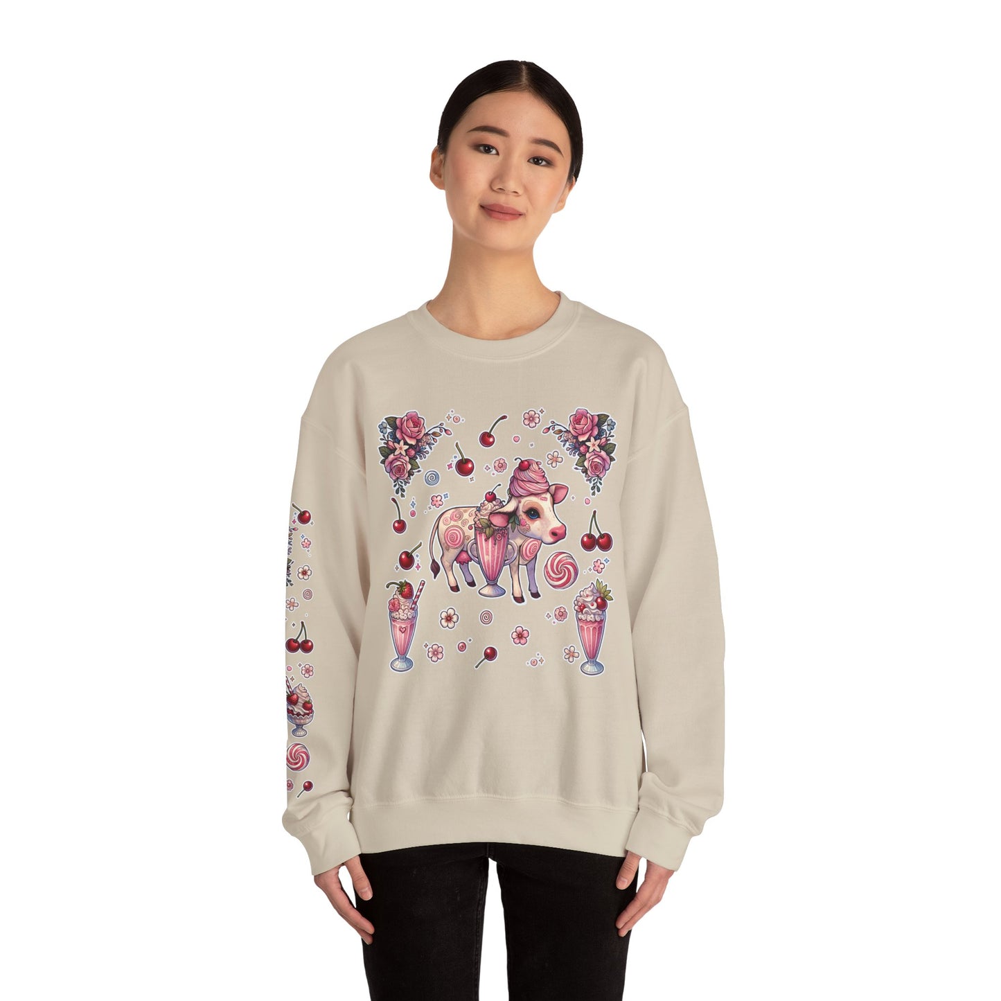 “Milkshake Cow” Unisex Heavy Blend™ Crewneck Sweatshirt — thick-cut comfort with dairy-core drip 🐄🥤🖤✨