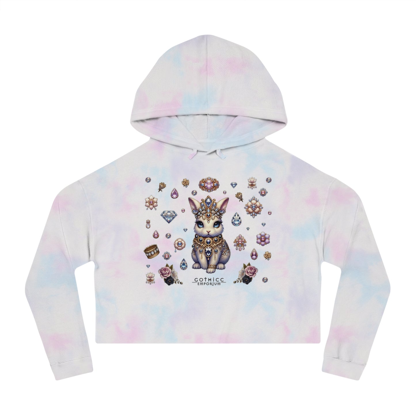 🐰“Jeweled Bunny” Cropped Hooded Sweatshirt — cute, cutthroat, and covered in crystals 🐰💎🖤✨