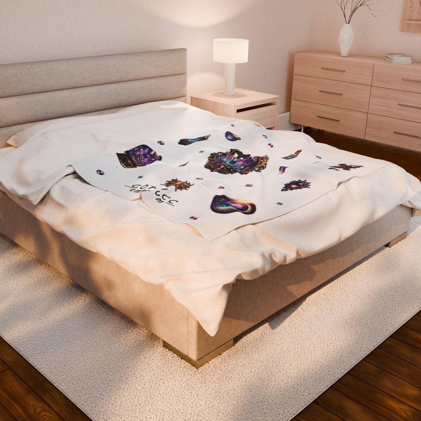 "Crystal Gem" Velveteen Plush Blanket in White