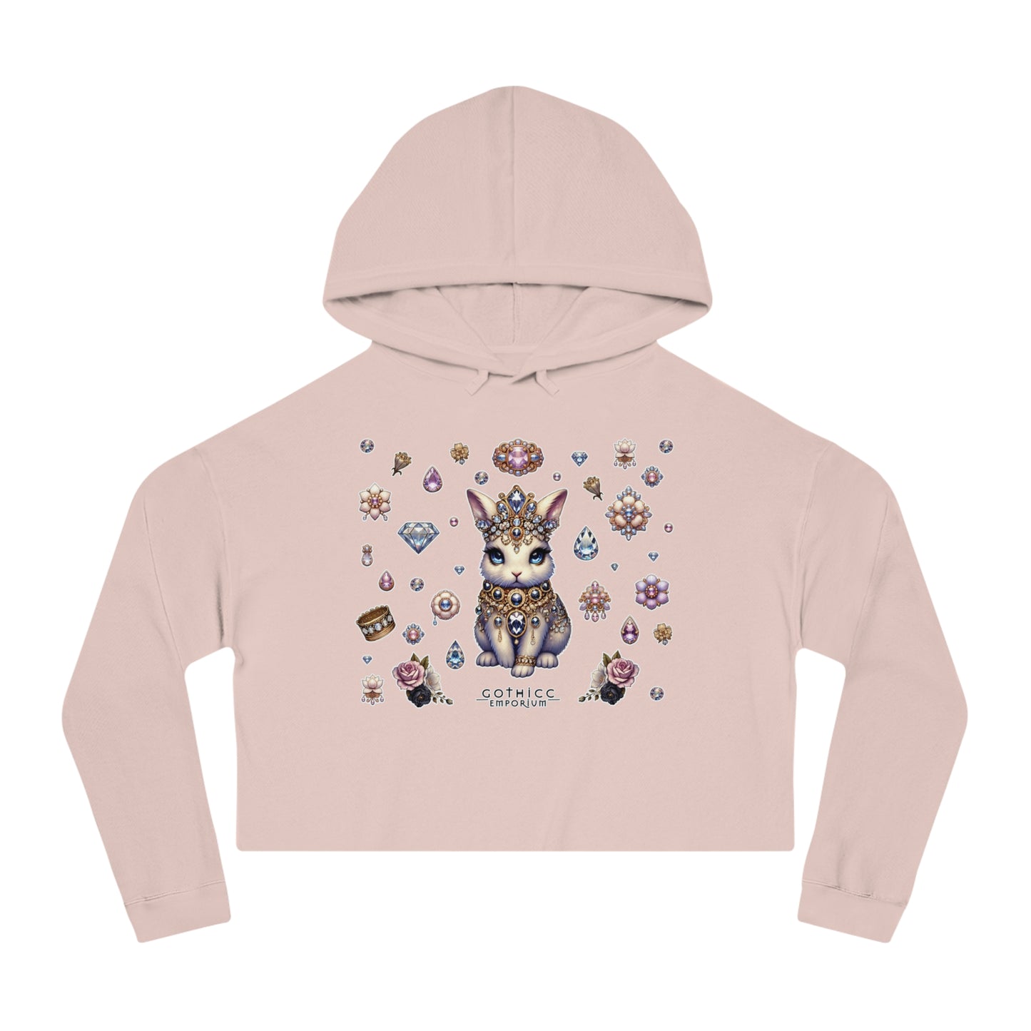🐰“Jeweled Bunny” Cropped Hooded Sweatshirt — cute, cutthroat, and covered in crystals 🐰💎🖤✨