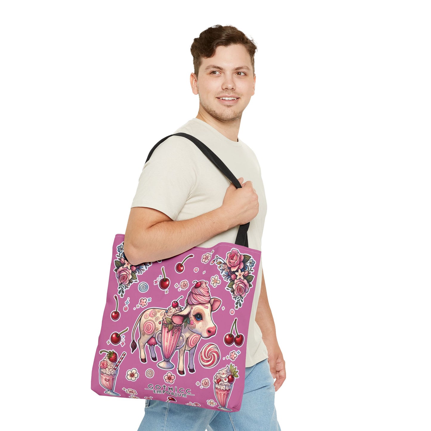 🖤“Milkshake Cow” Tote Bag in Pink — thicc, sweet, and built to carry drama 🐄🛍️🍓