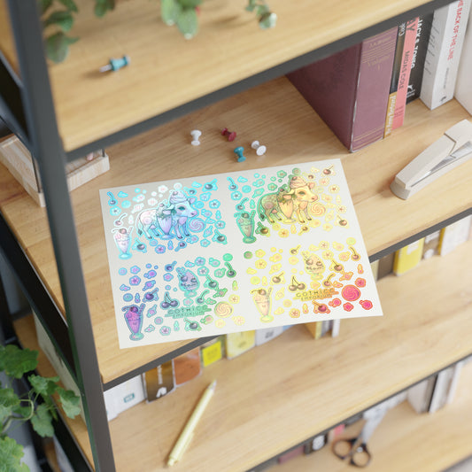 “Milkshake Cow” Holographic Sticker Sheet – 11x8.5 — dairy-core chaos in full sparkle mode 🐄🍓🌈