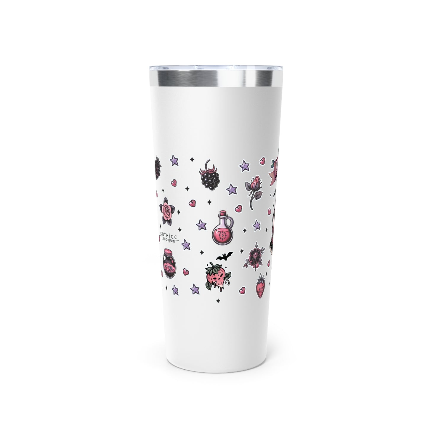 “Berry Bewitched” Copper Vacuum Insulated Tumbler – 22oz — sweetly cursed, sipped with power 🍓🌙🔥🖤