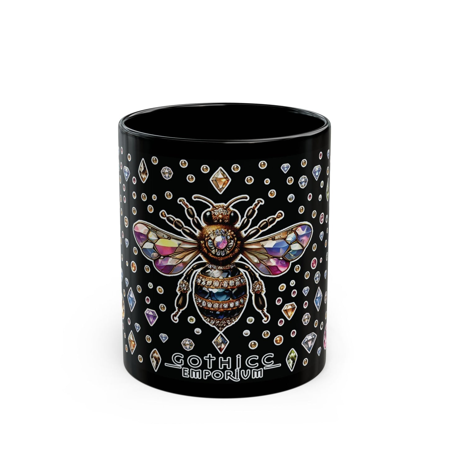 “BEEJEWEL” Black Mug (11oz & 15oz) — sweet, sharp, and brewed to buzz 🐝💎☕🖤