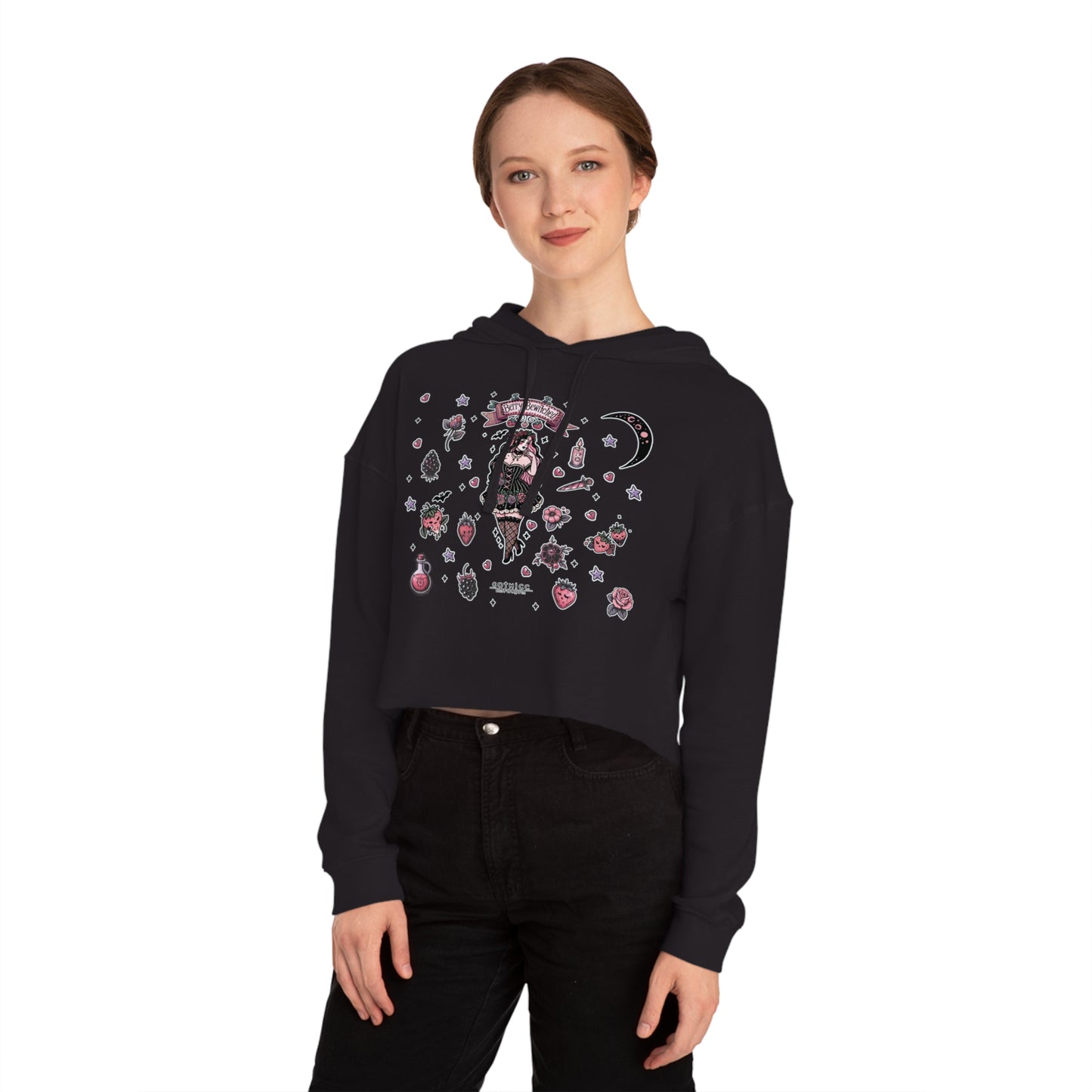 🍓“Berry Bewitched” Cropped Hooded Sweatshirt — juicy, hexed, and laced with dark sweetness 🔮🖤✨