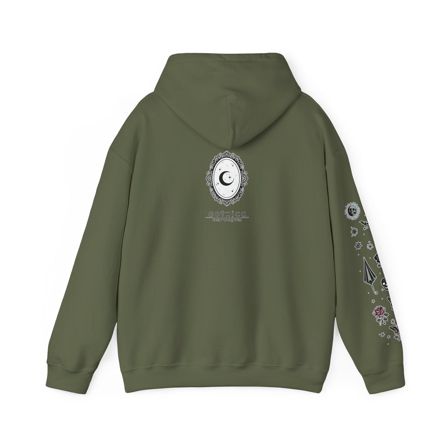 🕷️“Summer Goth Thicc” Unisex Heavy Blend™ Hooded Sweatshirt — hot, haunted, and too bold to melt 🖤🌞🕶️🕷️