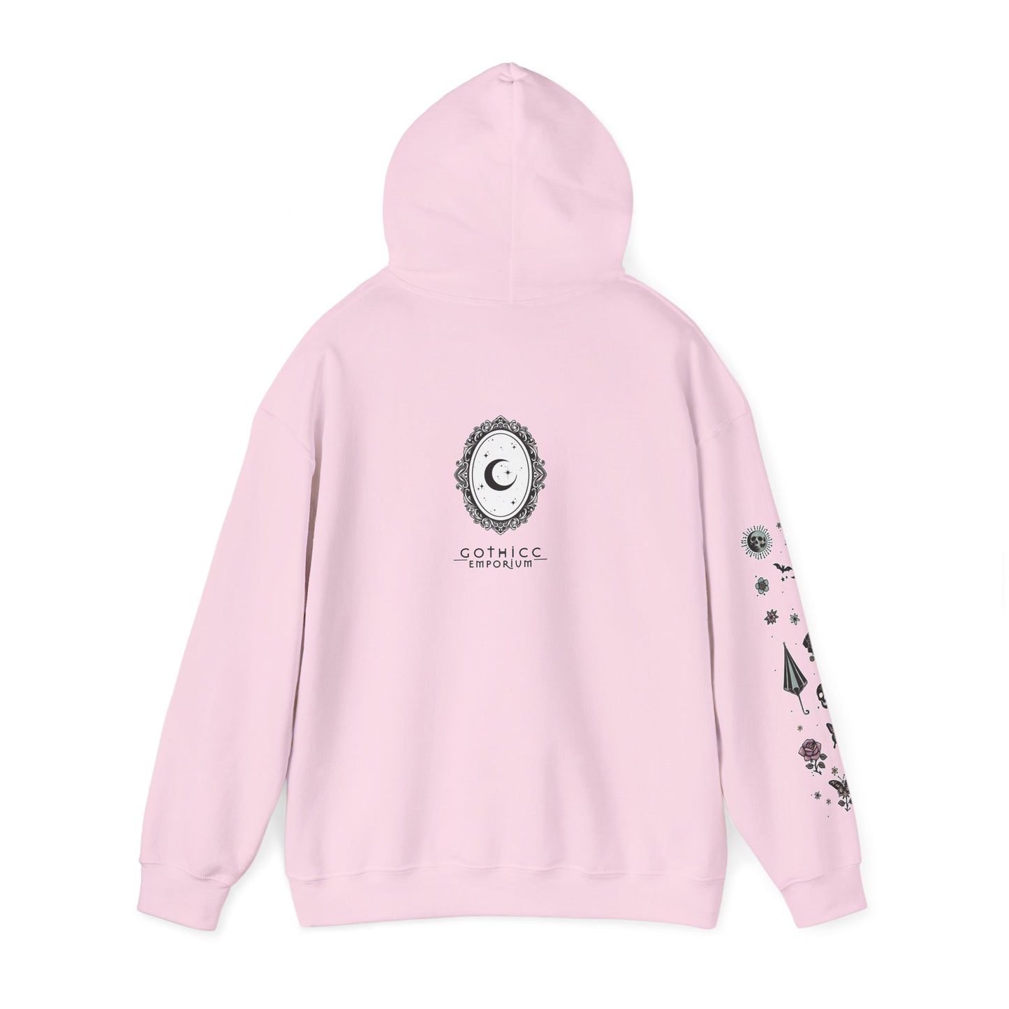 🕷️“Summer Goth Thicc” Unisex Heavy Blend™ Hooded Sweatshirt — hot, haunted, and too bold to melt 🖤🌞🕶️🕷️
