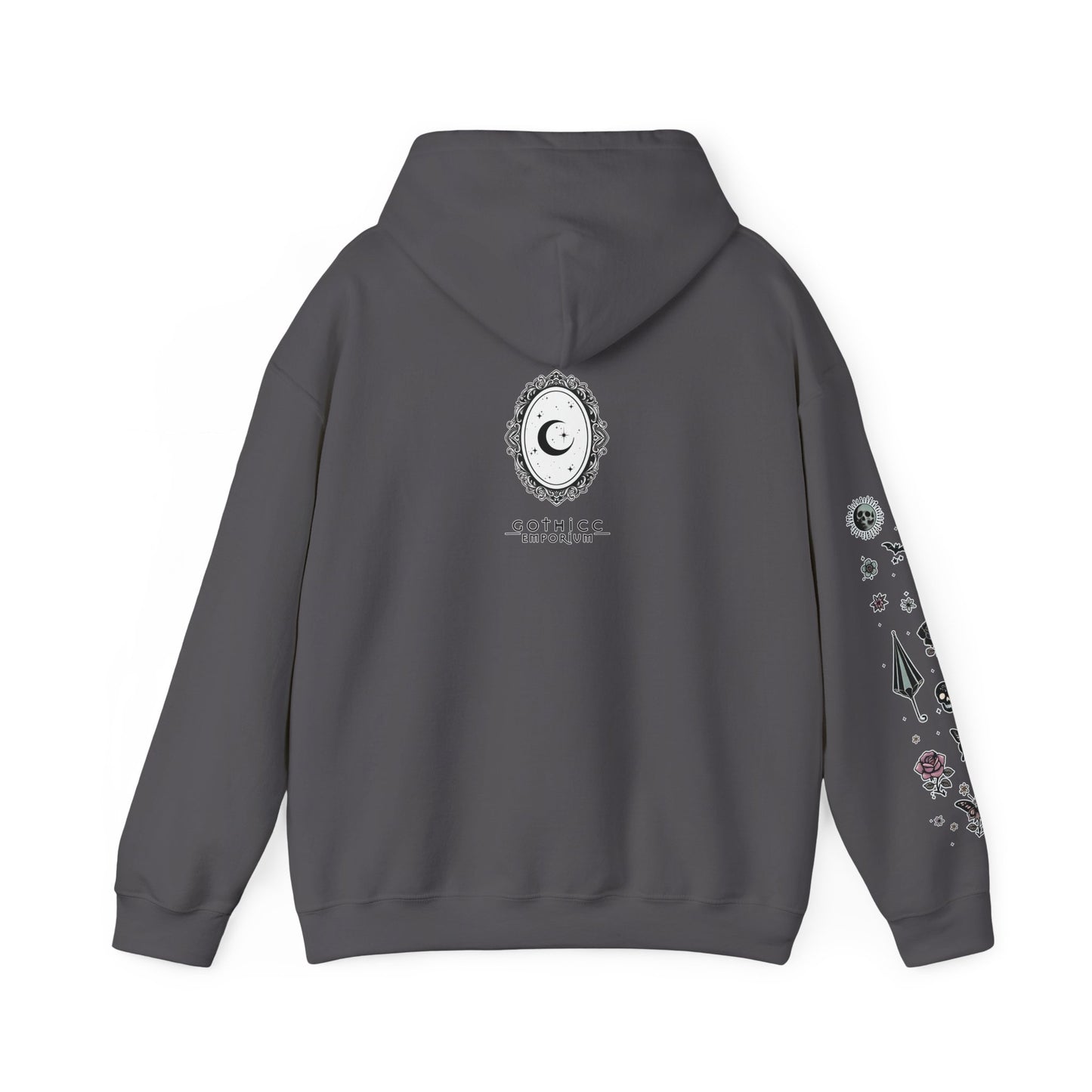 🕷️“Summer Goth Thicc” Unisex Heavy Blend™ Hooded Sweatshirt — hot, haunted, and too bold to melt 🖤🌞🕶️🕷️