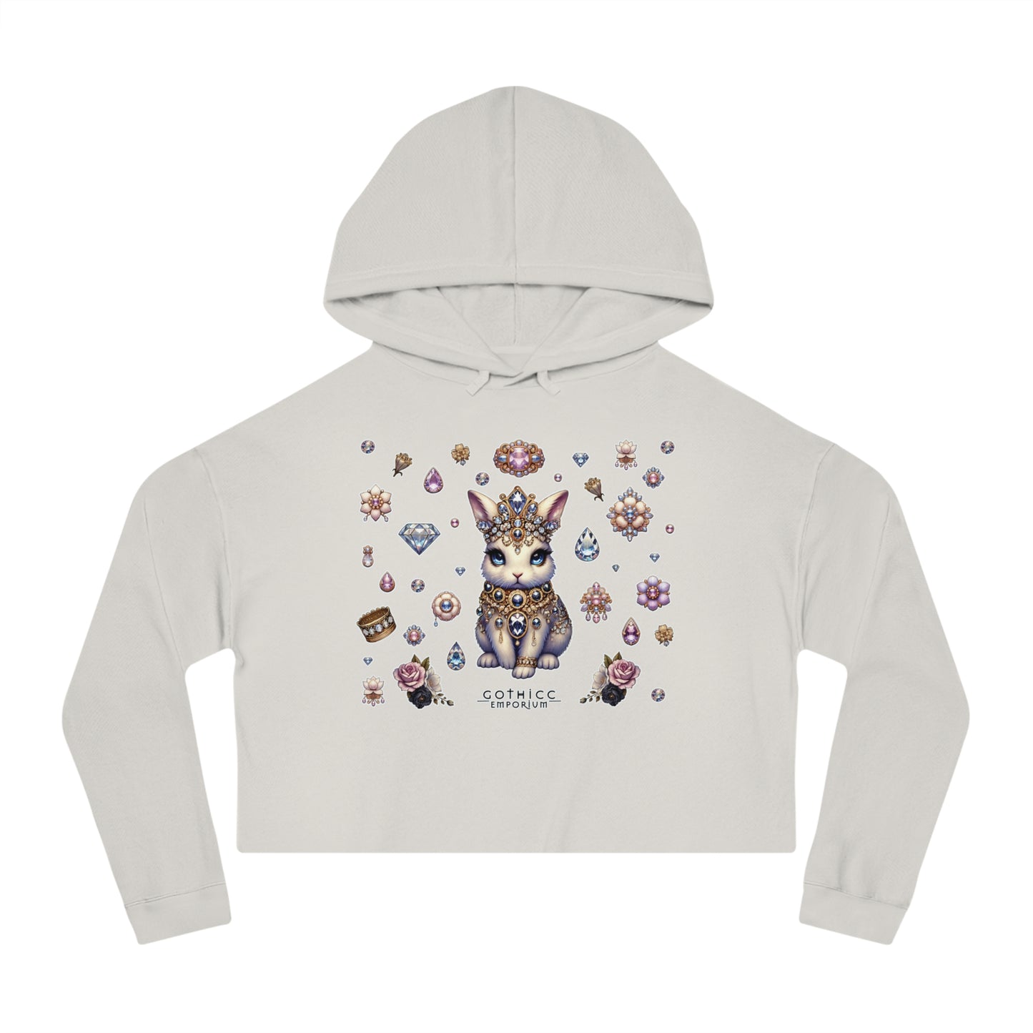 🐰“Jeweled Bunny” Cropped Hooded Sweatshirt — cute, cutthroat, and covered in crystals 🐰💎🖤✨