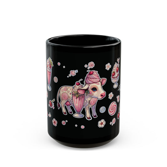 “Milkshake Cow” Black Mug – 11oz & 15oz — sweet, savage, and made to stir the pot 🐄💅🥤🖤