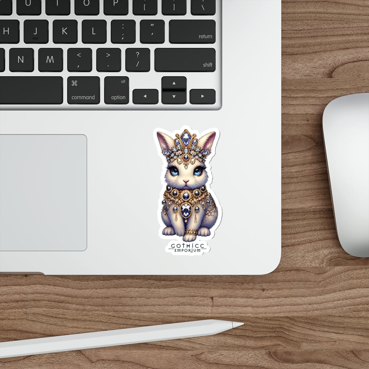 “Jeweled Bunny” Die-Cut Vinyl Sticker — cute chaos with a crystal bite 🐰💎🖤✨