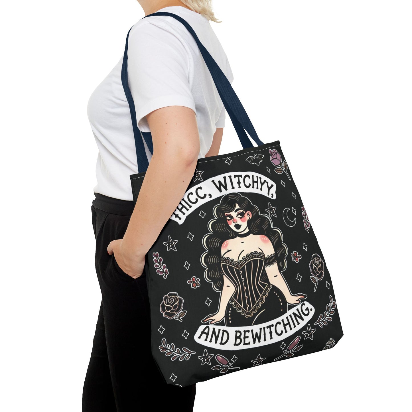 🧹 “Thicc Witchyy” Tote Bag – Black (18x18)