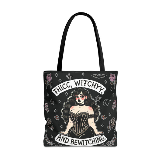 🧹 “Thicc Witchyy” Tote Bag – Black (18x18)
