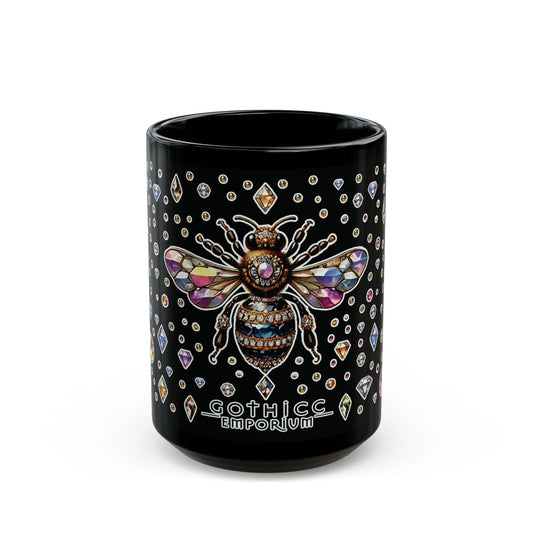 “BEEJEWEL” Black Mug (11oz & 15oz) — sweet, sharp, and brewed to buzz 🐝💎☕🖤