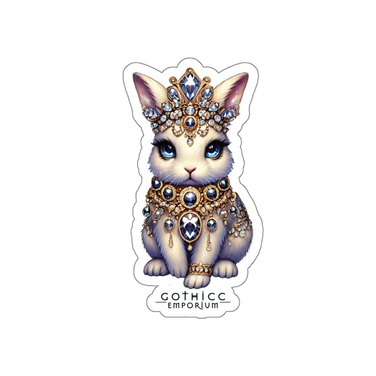 “Jeweled Bunny” Die-Cut Vinyl Sticker — cute chaos with a crystal bite 🐰💎🖤✨
