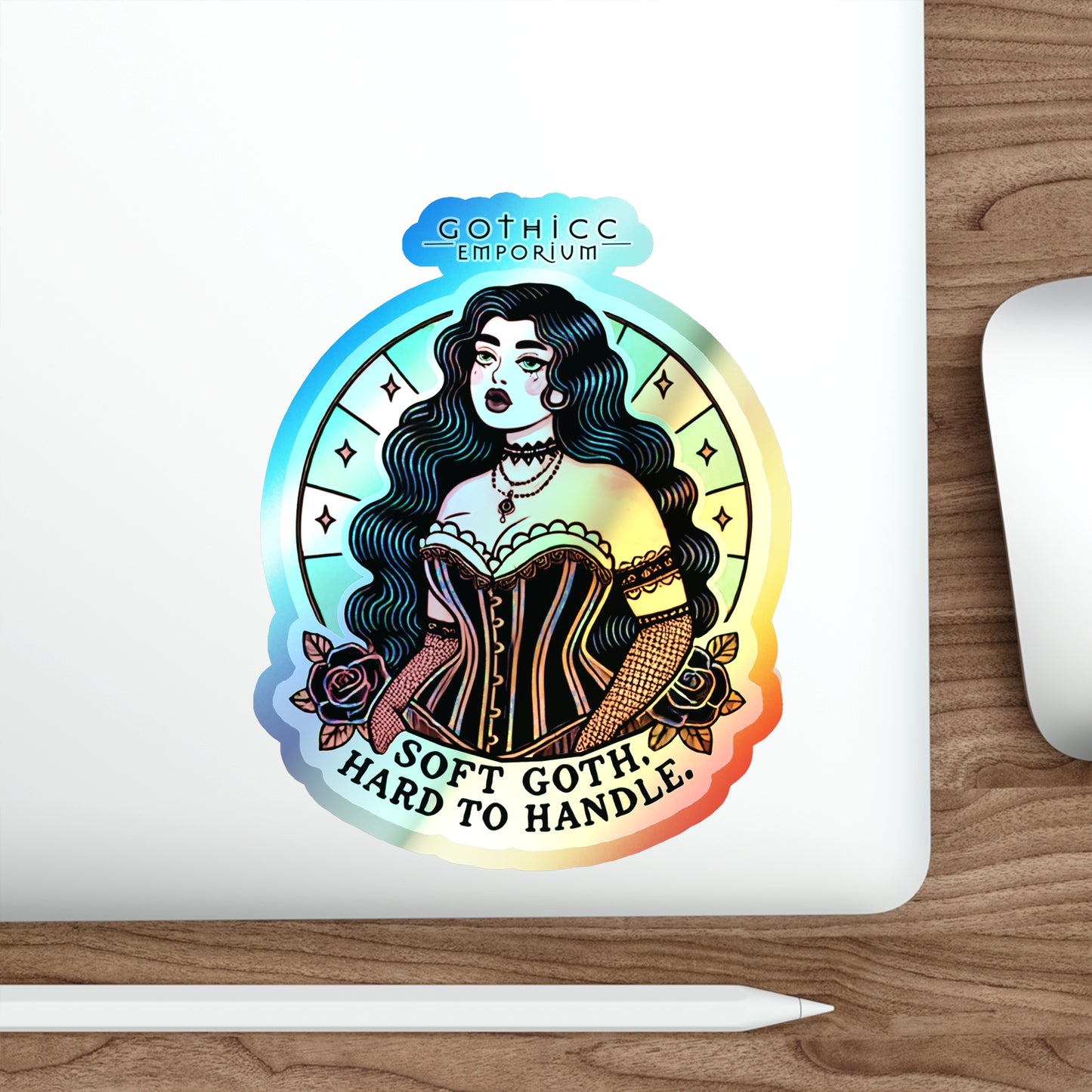 “Soft Goth” Holographic Die-Cut Sticker — pastel gloom with a glittering edge 🌸🌈🖤✨