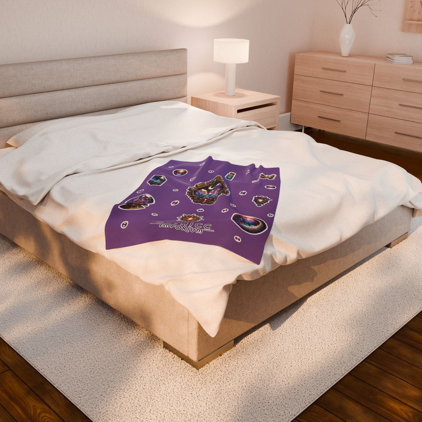 "Crystal Gem" Velveteen Plush Blanket in purple