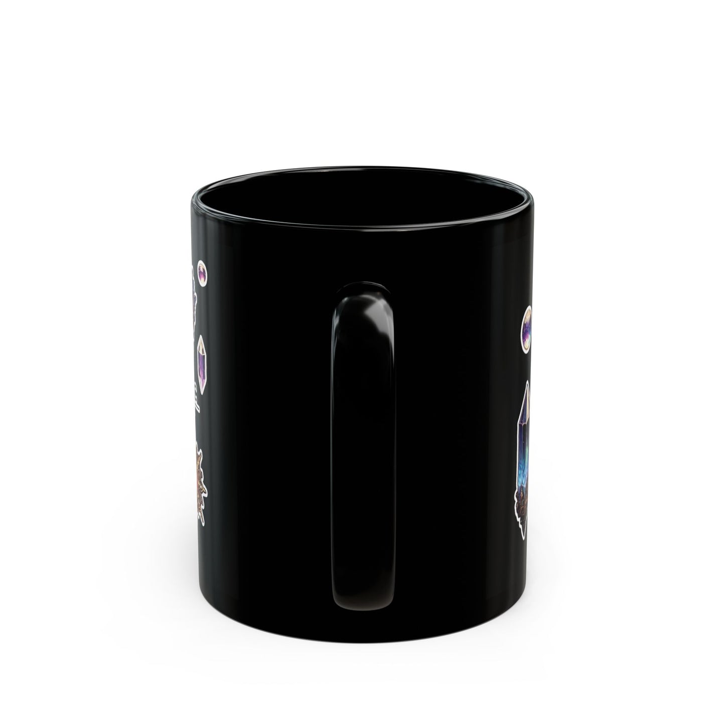 “Crystal Gem” Black Mug (11oz & 15oz) — mystical, moody, and made for magic sips 💎☕🌑✨