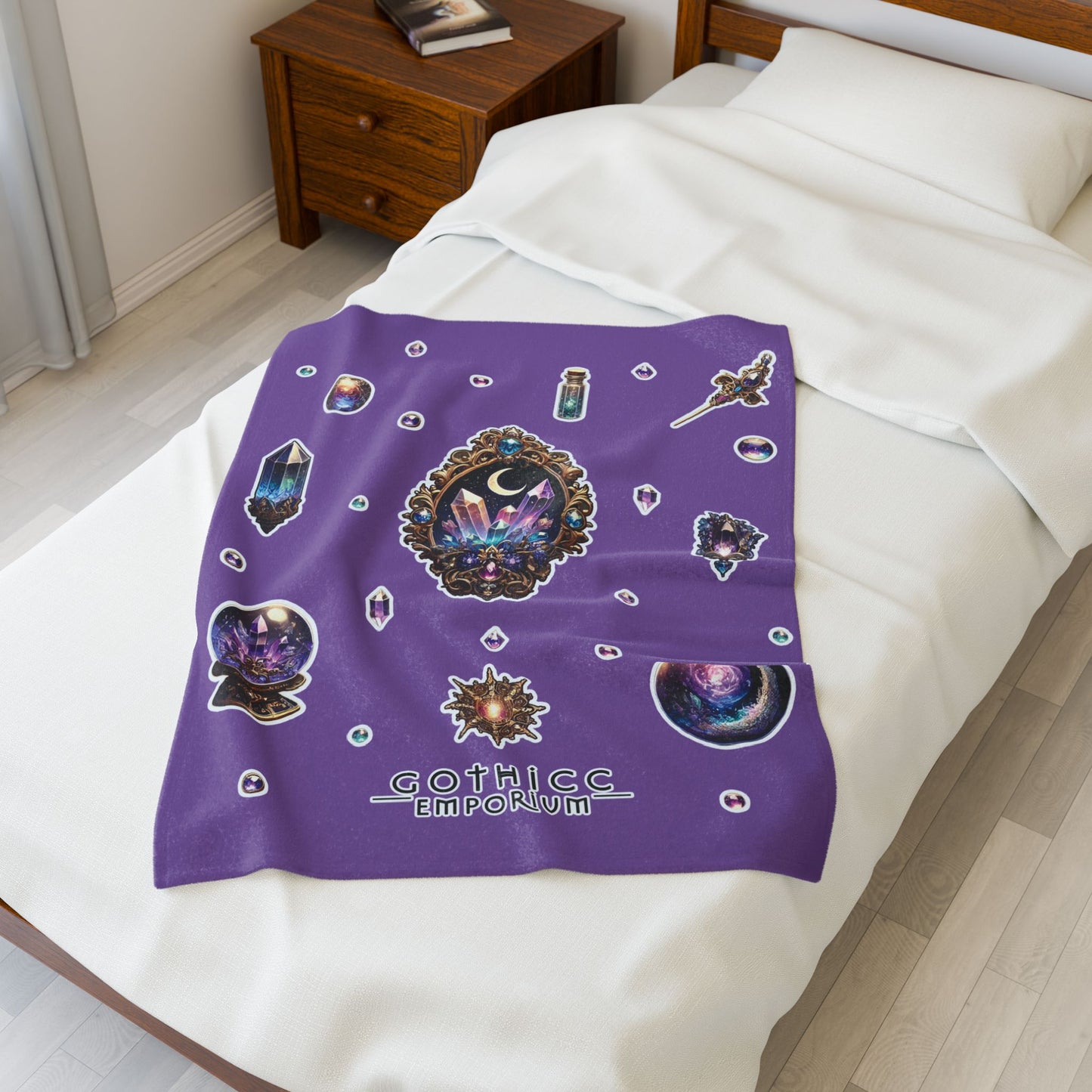"Crystal Gem" Velveteen Plush Blanket in purple