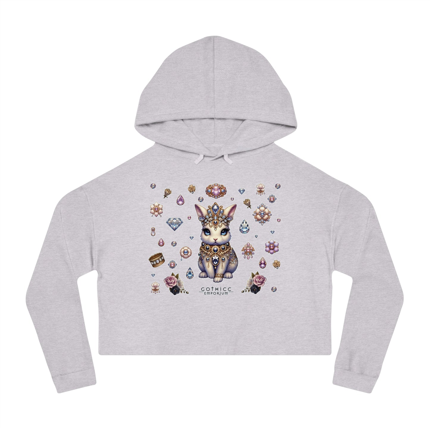 🐰“Jeweled Bunny” Cropped Hooded Sweatshirt — cute, cutthroat, and covered in crystals 🐰💎🖤✨