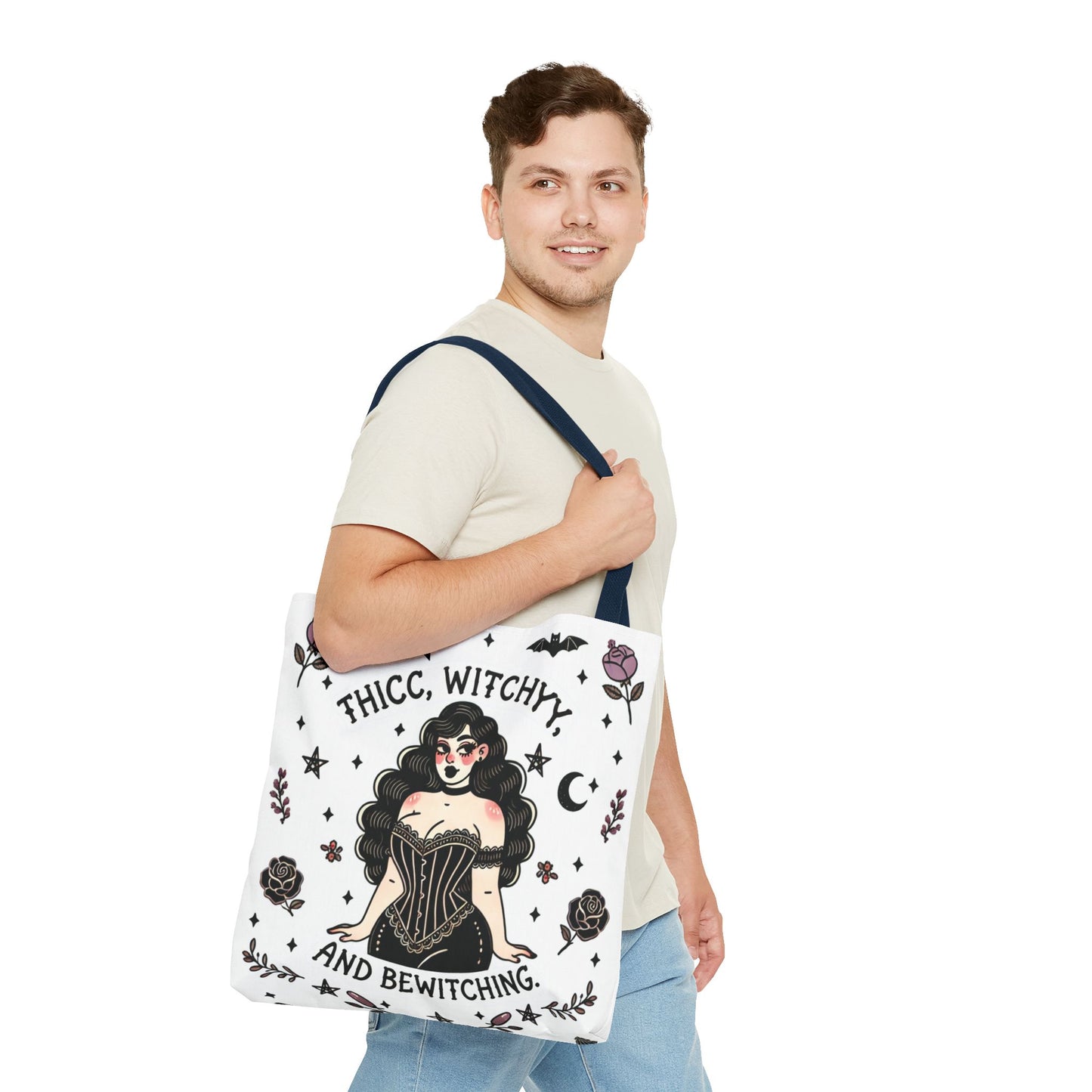 🧹 “Thicc Witchyy” Tote Bag – White (18x18)