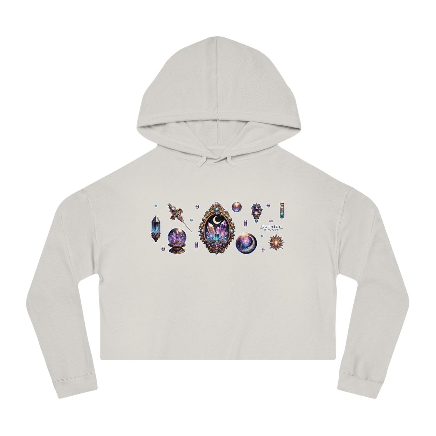 🔮 “Crystal Gem” Cropped Hooded Sweatshirt — glowing, grounded, and glam in every layer 💎🌙🖤✨