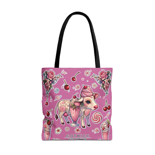 🖤“Milkshake Cow” Tote Bag in Pink — thicc, sweet, and built to carry drama 🐄🛍️🍓