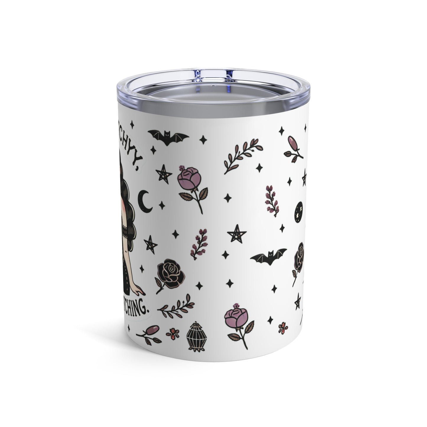 “Thicc Witchyy” Tumbler – 10oz white — brewed bold, served hot, and built for curves & curses 🧹🔥🖤✨