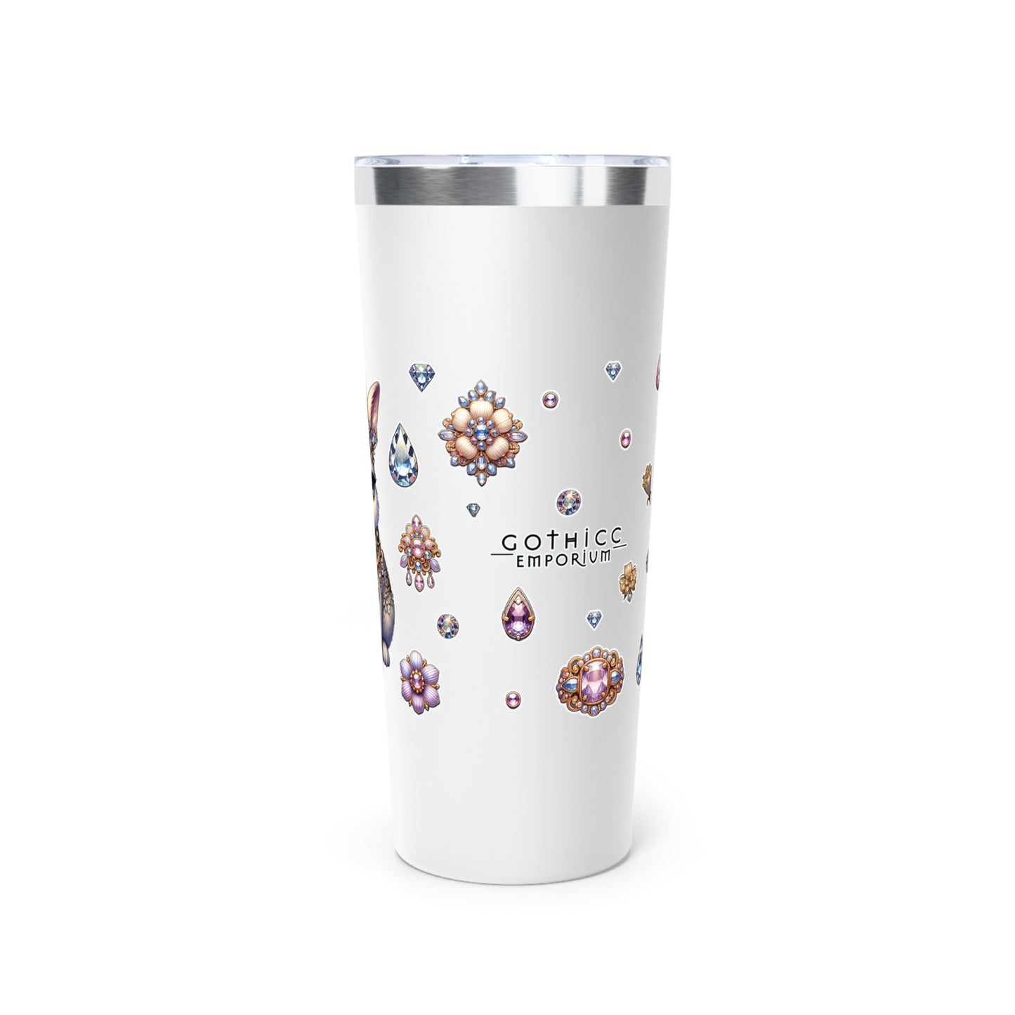 “Jeweled Bunny” Copper Vacuum Insulated Tumbler – 22oz — cute, cold, and always in control 🐰💅💎🖤