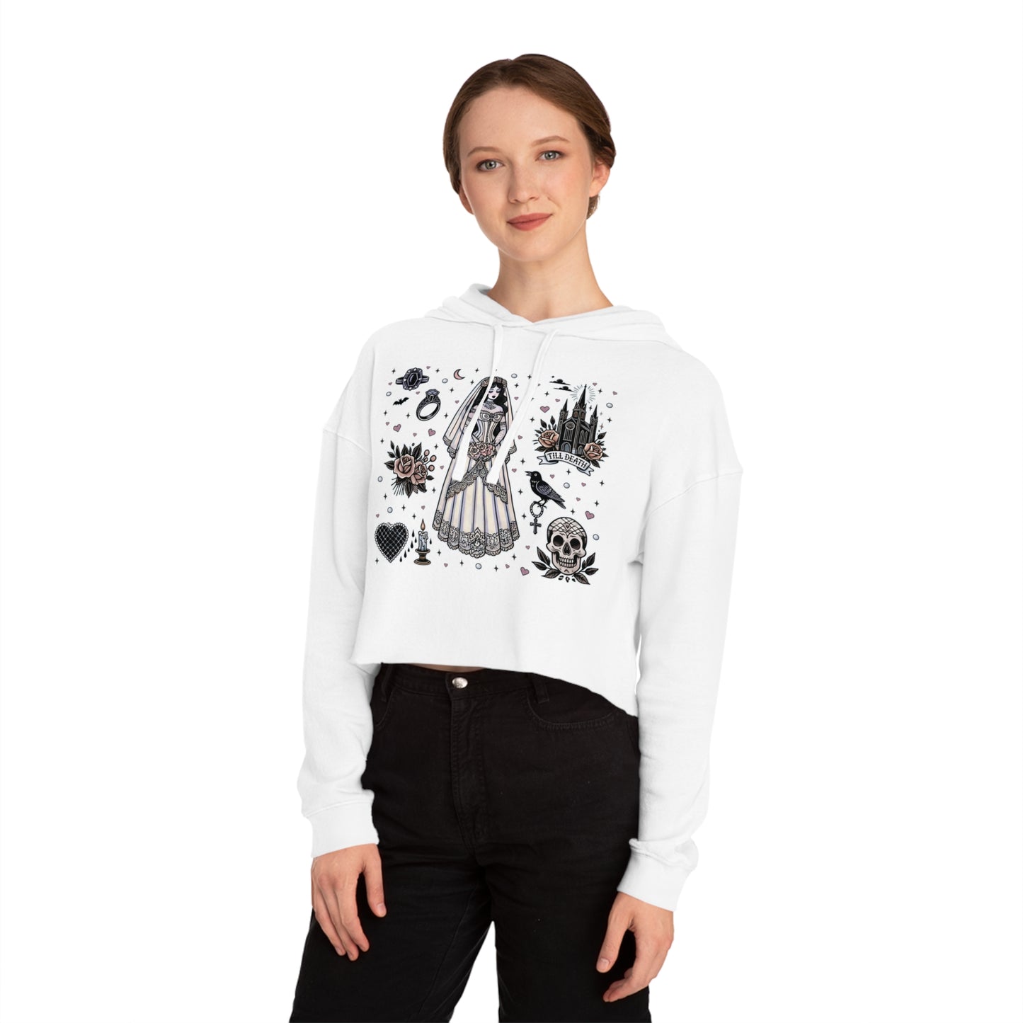 "Bride" Cropped Hooded Sweatshirt