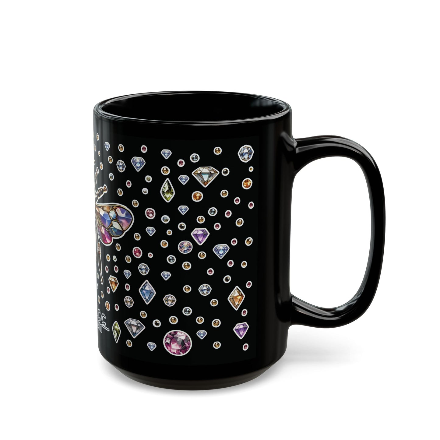 “BEEJEWEL” Black Mug (11oz & 15oz) — sweet, sharp, and brewed to buzz 🐝💎☕🖤