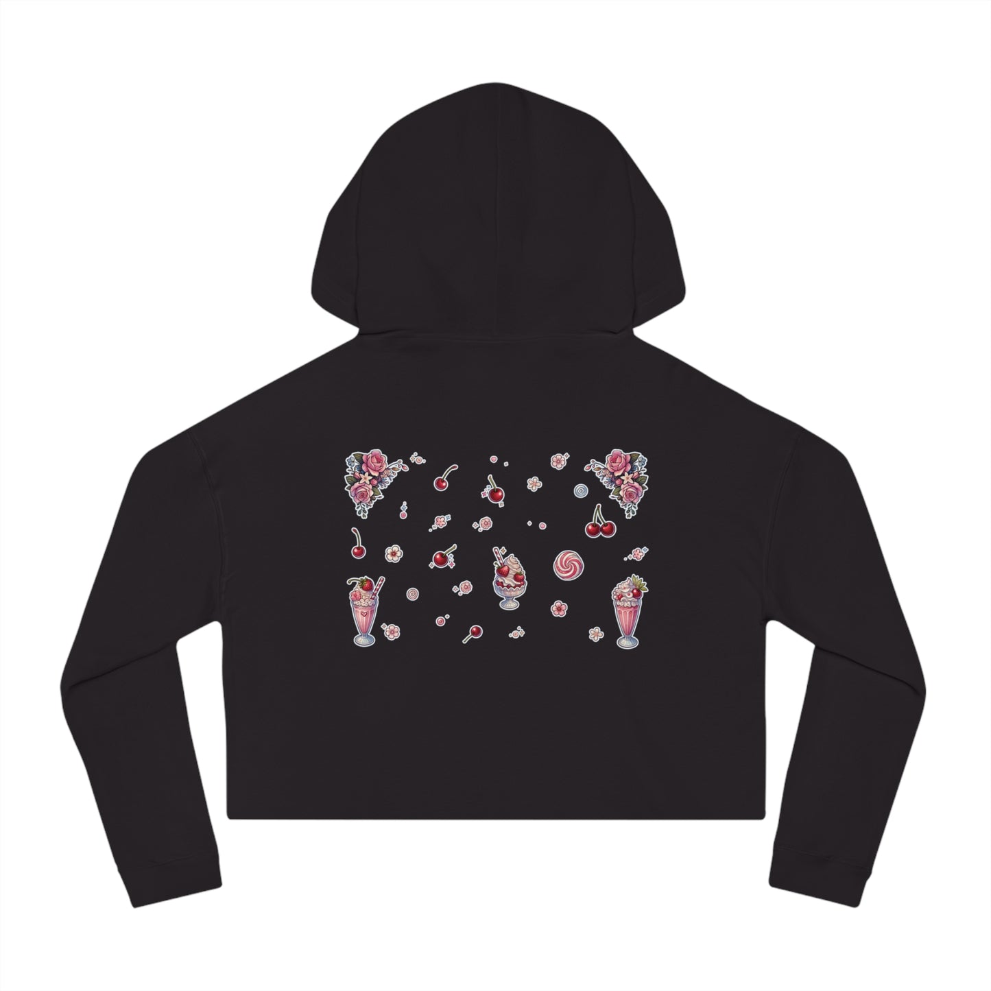 🍓“Milkshake Cow” Cropped Hooded Sweatshirt — thick-cut charm with a mooo-dy twist 🐄🥤🖤✨