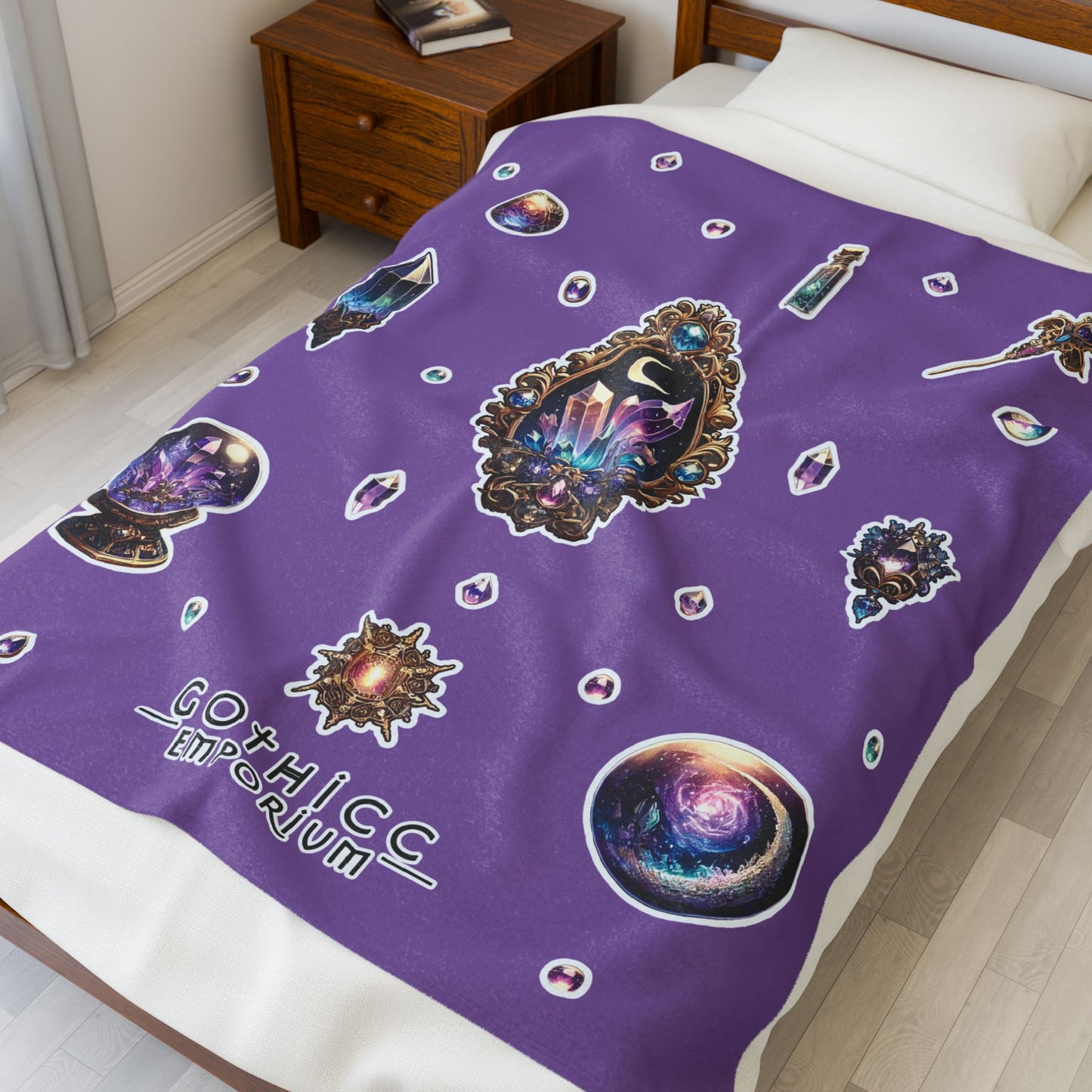 "Crystal Gem" Velveteen Plush Blanket in purple