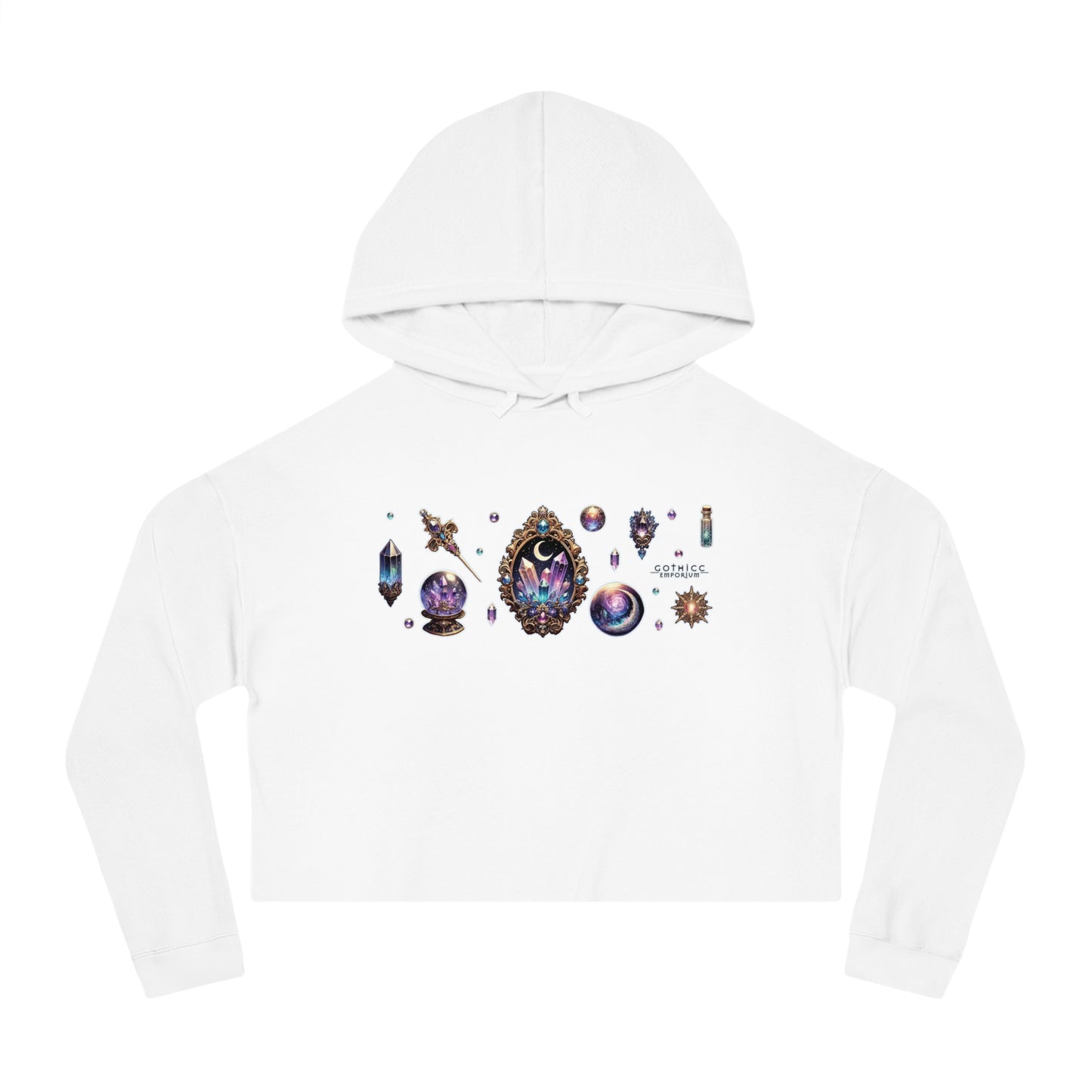 🔮 “Crystal Gem” Cropped Hooded Sweatshirt — glowing, grounded, and glam in every layer 💎🌙🖤✨