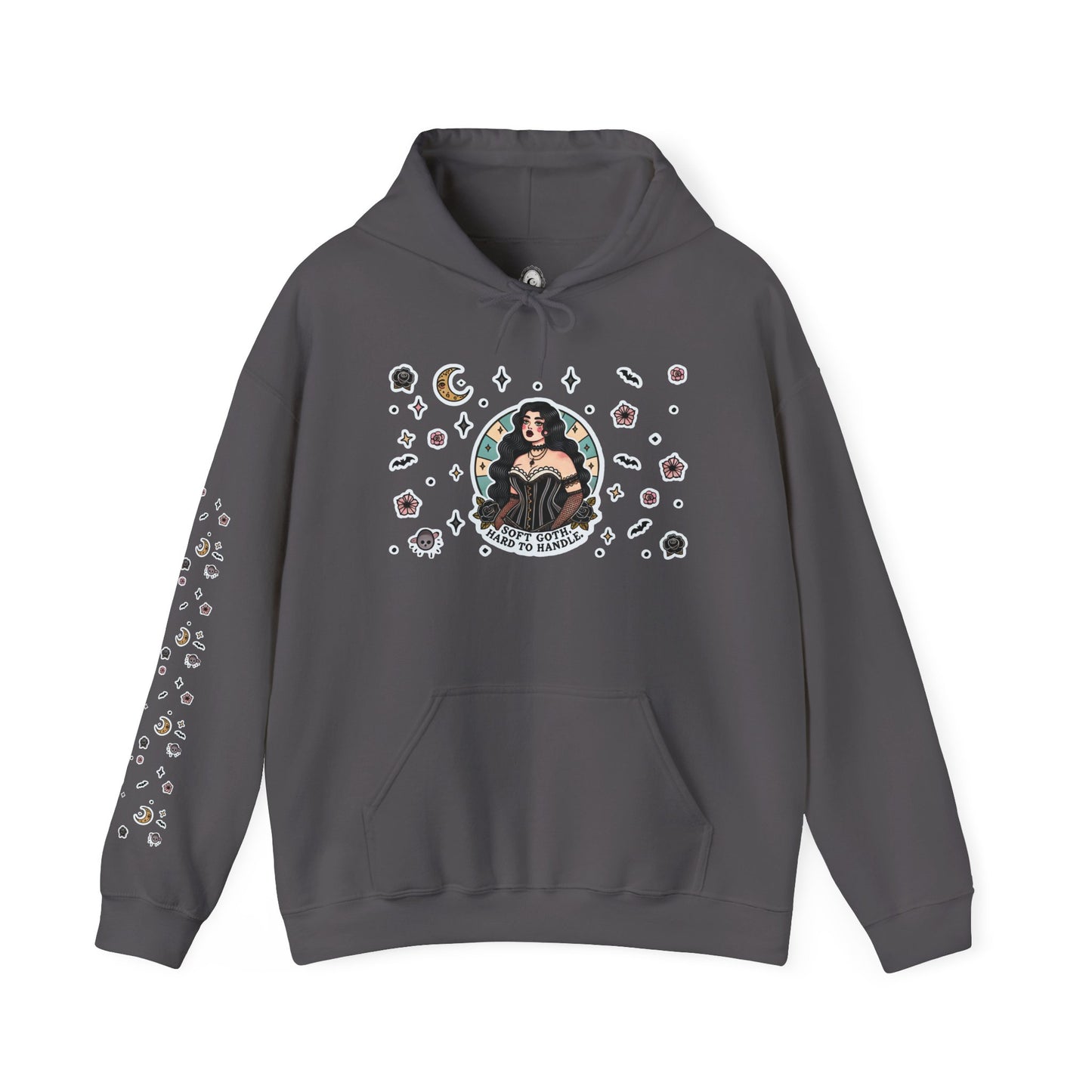 🕸️“Soft Goth” Unisex Heavy Blend™ Hooded Sweatshirt — dreamy, deadly, and not here to be tamed 🖤🌙🕸️✨