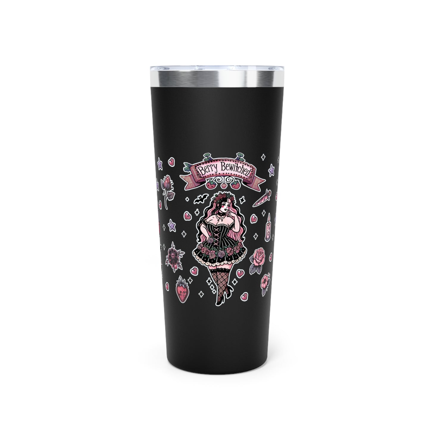 “Berry Bewitched” Copper Vacuum Insulated Tumbler – 22oz — sweetly cursed, sipped with power 🍓🌙🔥🖤