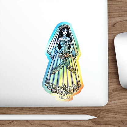 “Bride” Holographic Die-Cut Sticker — glam, ghoul, and ready to wed 🖤💍🌈👰‍♀️