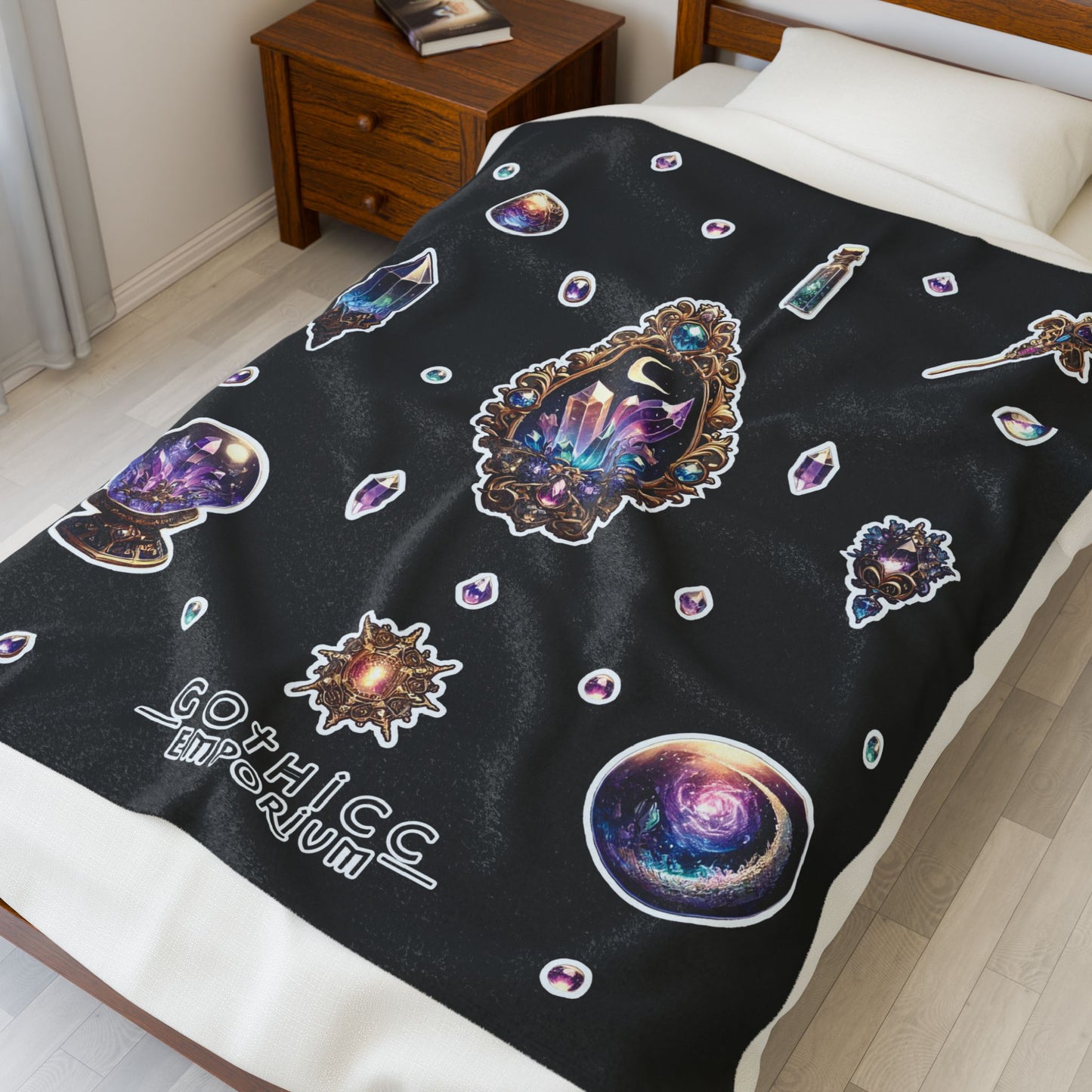 "Crystal Gem" Velveteen Plush Blanket in Black