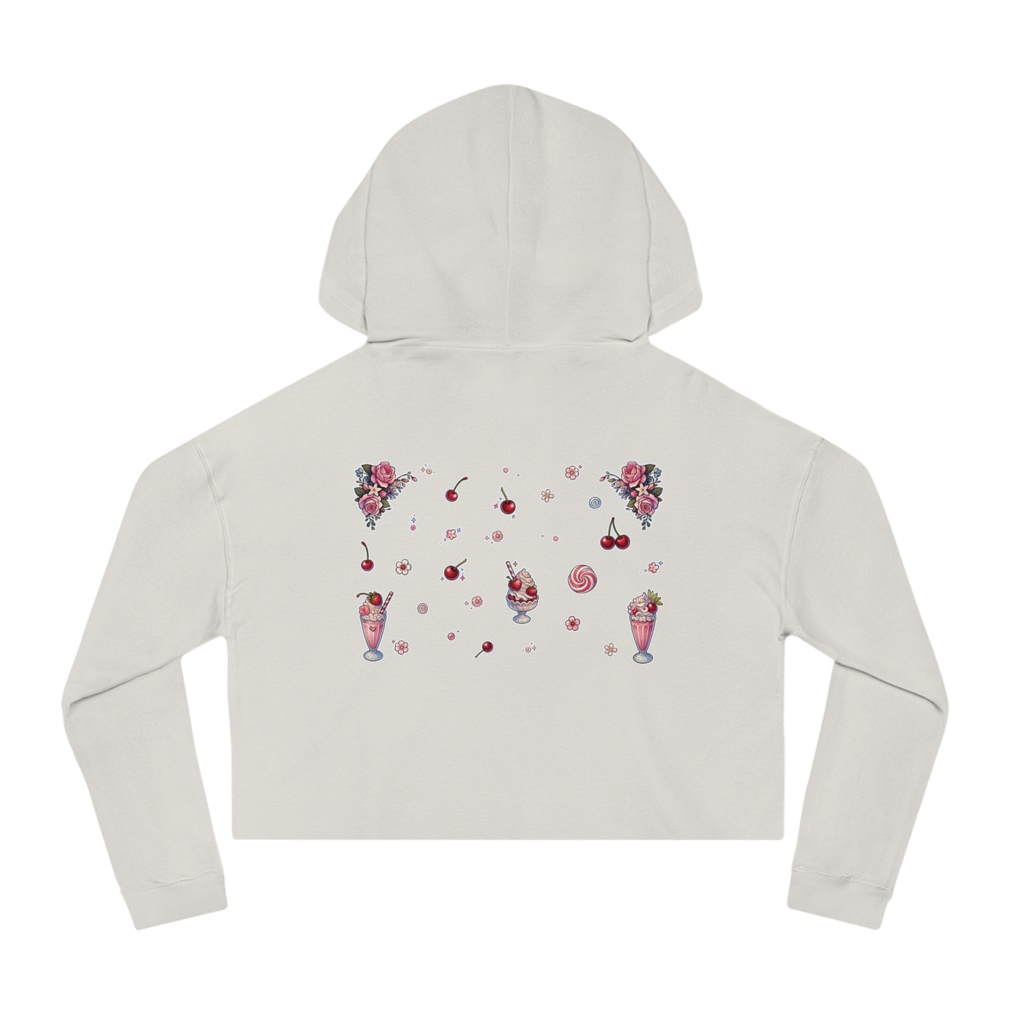 🍓“Milkshake Cow” Cropped Hooded Sweatshirt — thick-cut charm with a mooo-dy twist 🐄🥤🖤✨
