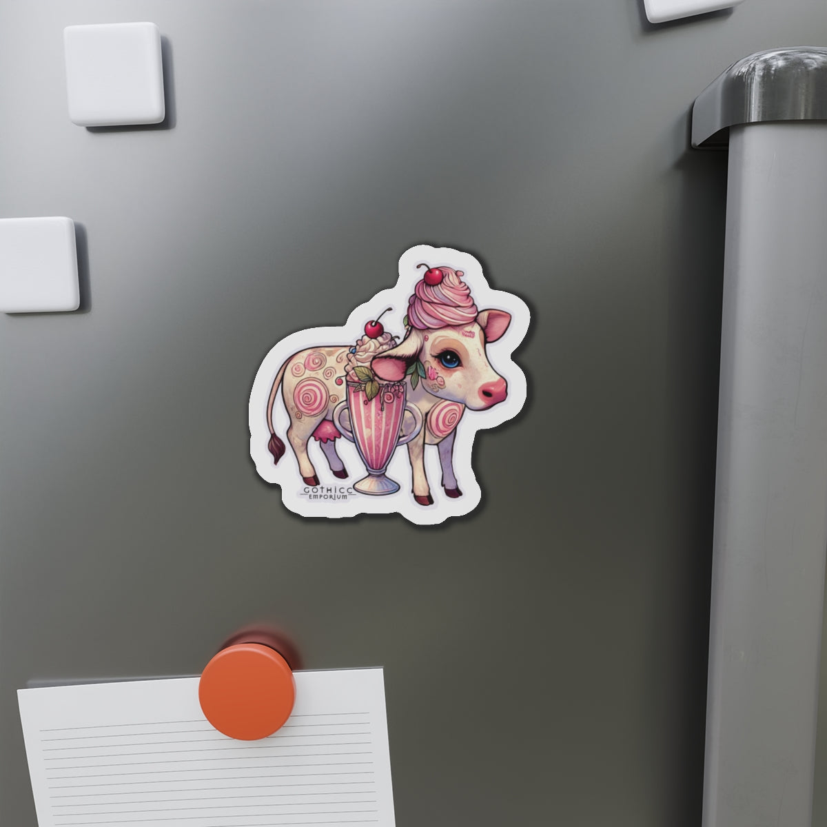 “Milkshake Cow” Die-Cut Magnet — thicc, magnetic, and dairy with a dark side 🐄🖤🥤✨