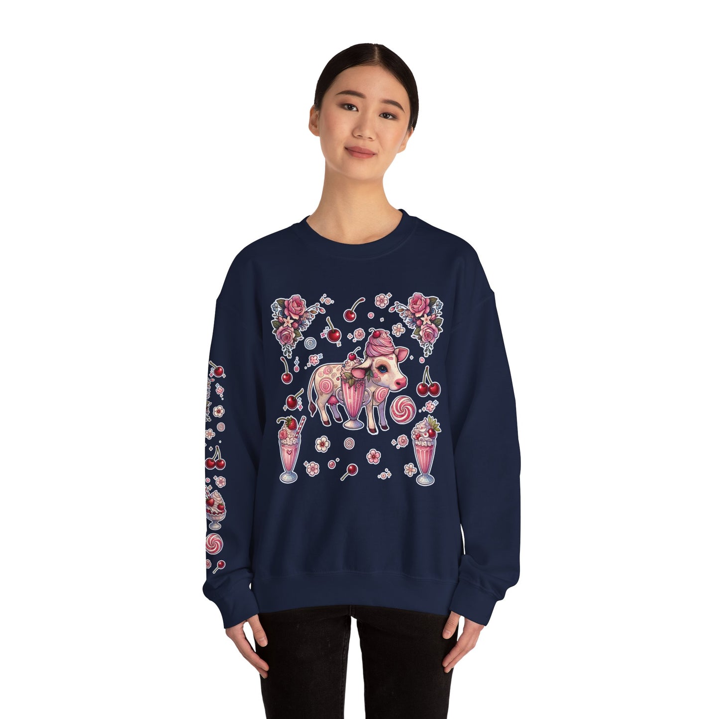 “Milkshake Cow” Unisex Heavy Blend™ Crewneck Sweatshirt — thick-cut comfort with dairy-core drip 🐄🥤🖤✨