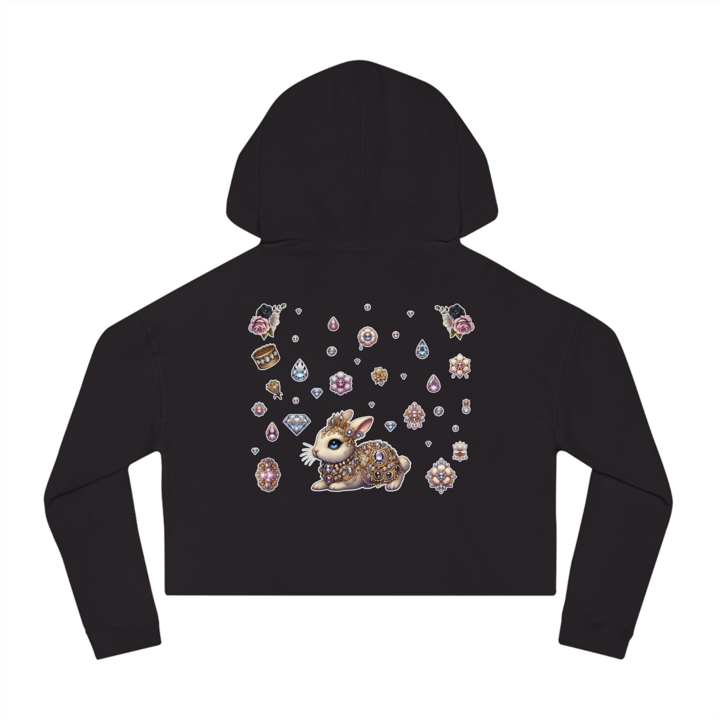 🐰“Jeweled Bunny” Cropped Hooded Sweatshirt — cute, cutthroat, and covered in crystals 🐰💎🖤✨