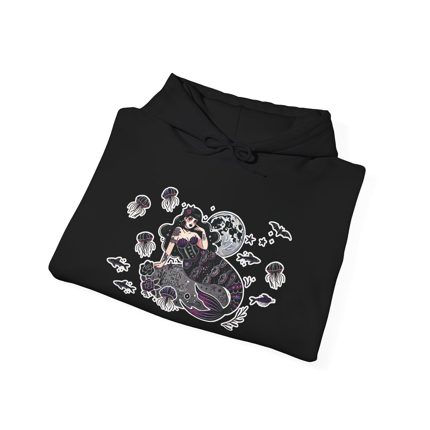 🧜‍♀️“Siren in the Shadows” Unisex Heavy Blend™ Hooded Sweatshirt — haunting, hypnotic, and draped in danger 🖤🌊🧜‍♀️🌑