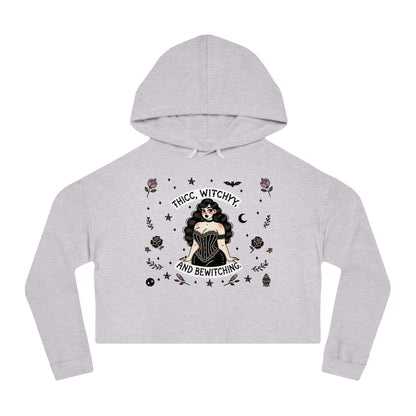 🌙 “Thicc Witchyy” Cropped Hooded Sweatshirt — cropped, curvy, and conjuring chaos 🖤🕯️✨