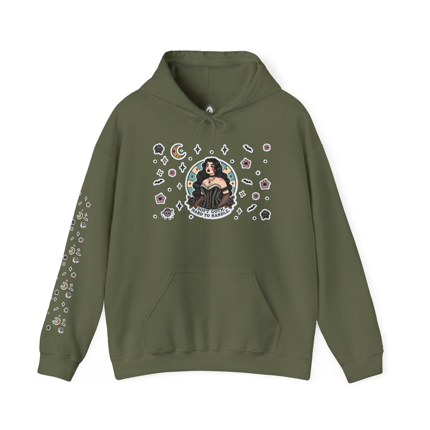 🕸️“Soft Goth” Unisex Heavy Blend™ Hooded Sweatshirt — dreamy, deadly, and not here to be tamed 🖤🌙🕸️✨