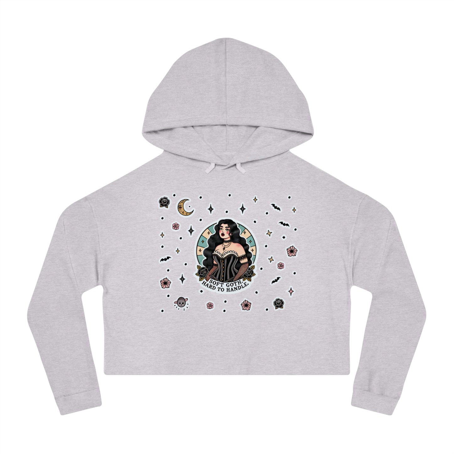 “Soft Goth” Cropped Hooded Sweatshirt — tender, toxic, and softly unbothered 🖤🌫️🕸️✨